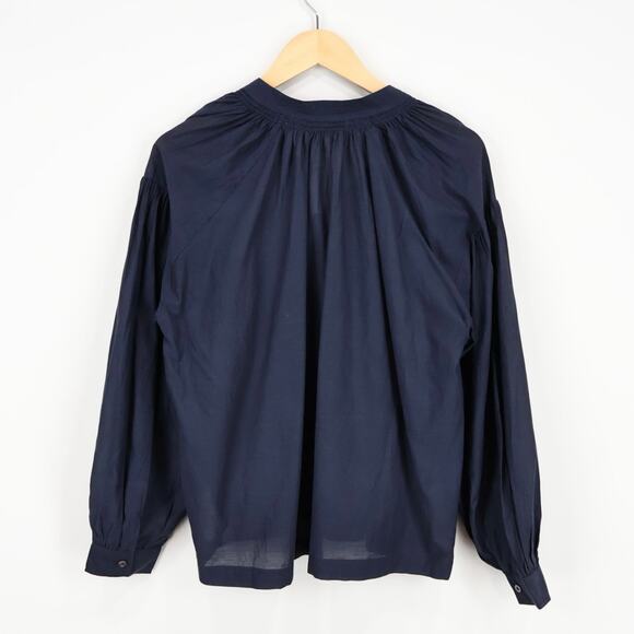 NWT Madewell Shirred Long-Sleeve Flowy V-Neck Top Ink Navy Blue Size Small - Picture 4 of 10